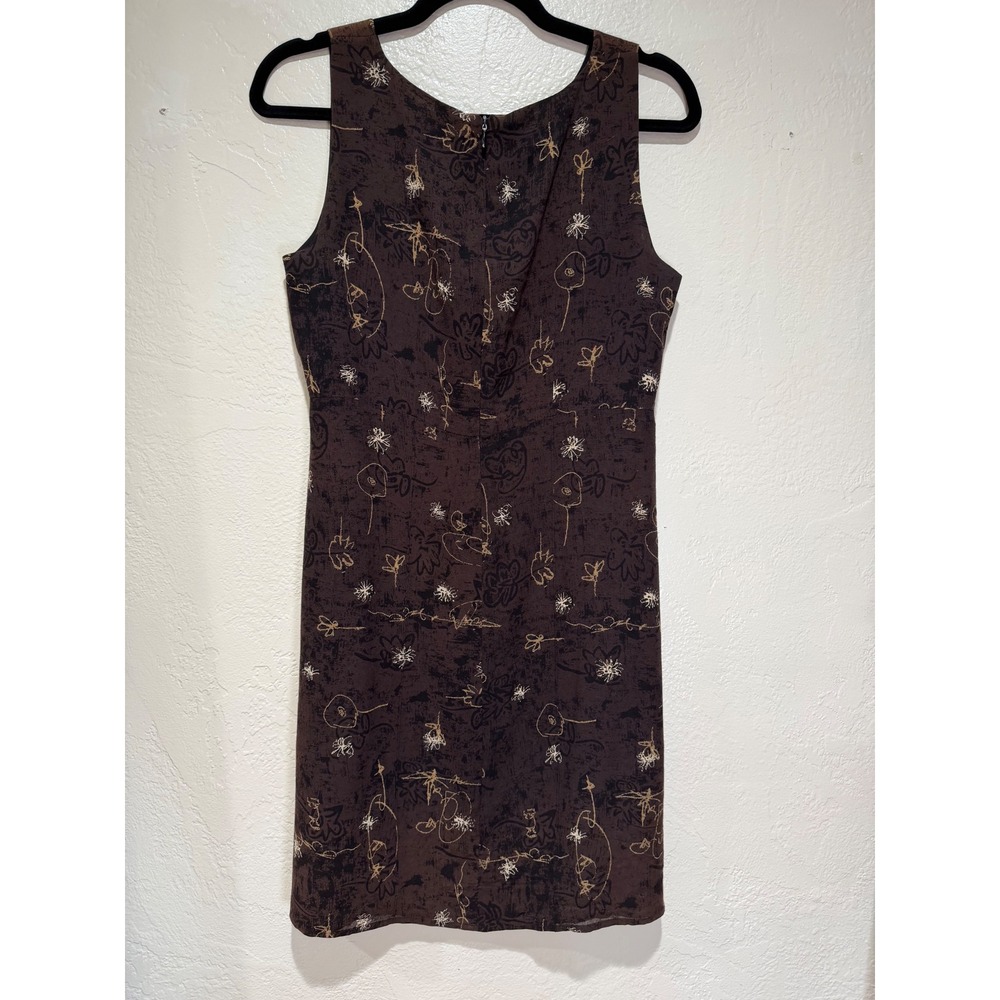 Sigrid Olsen Sport Brown Abstract Floral‎ Shift Dress Sleeveless Petite 4 90s - Picture 2 of 9